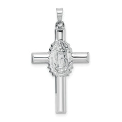 14k White Gold Polished and Satin Hollow Cross Pendant