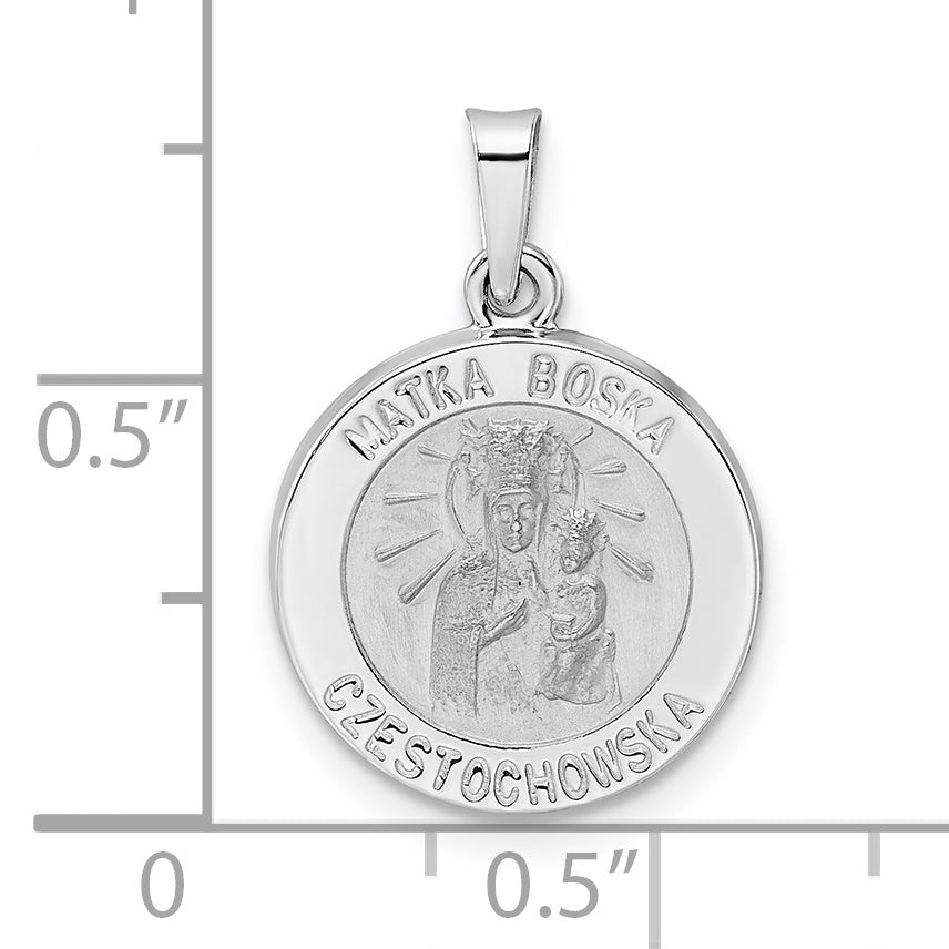 14k White Gold Polished and Satin Hollow Matka Boska Medal Pendant