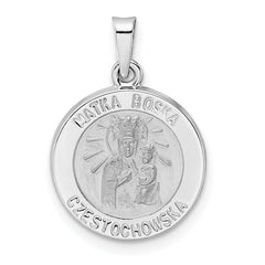 14k White Gold Polished and Satin Hollow Matka Boska Medal Pendant