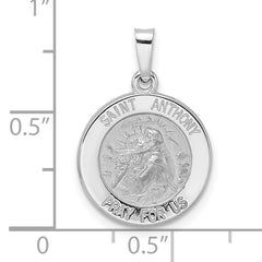 14k White Gold Polished and Satin Hollow St Anthony Medal Pendant