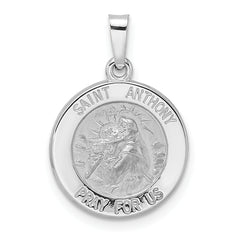 14k White Gold Polished and Satin Hollow St Anthony Medal Pendant