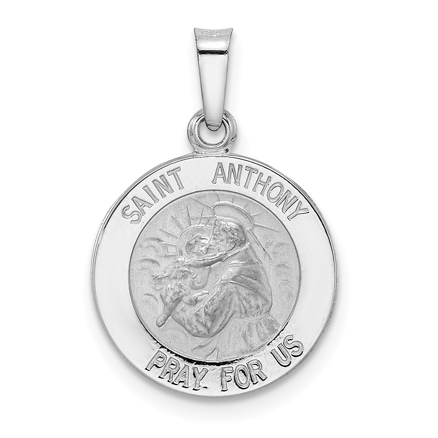 14k White Gold Polished and Satin Hollow St Anthony Medal Pendant