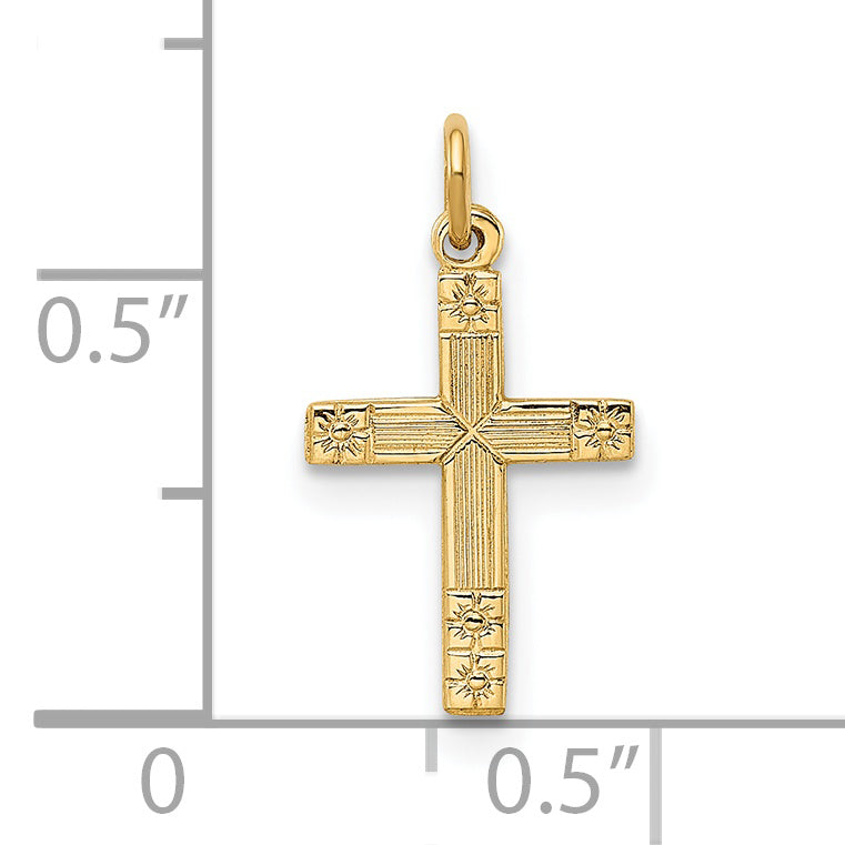 14k Polished and Textured Solid Cross Pendant