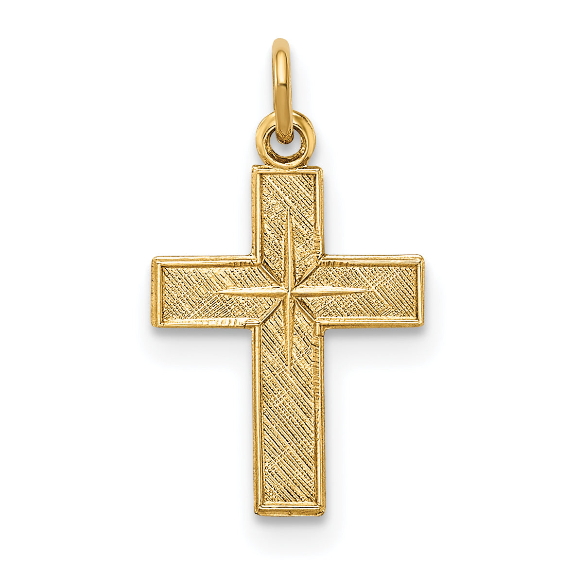 14k Polished and Textured Solid Star Cross Pendant