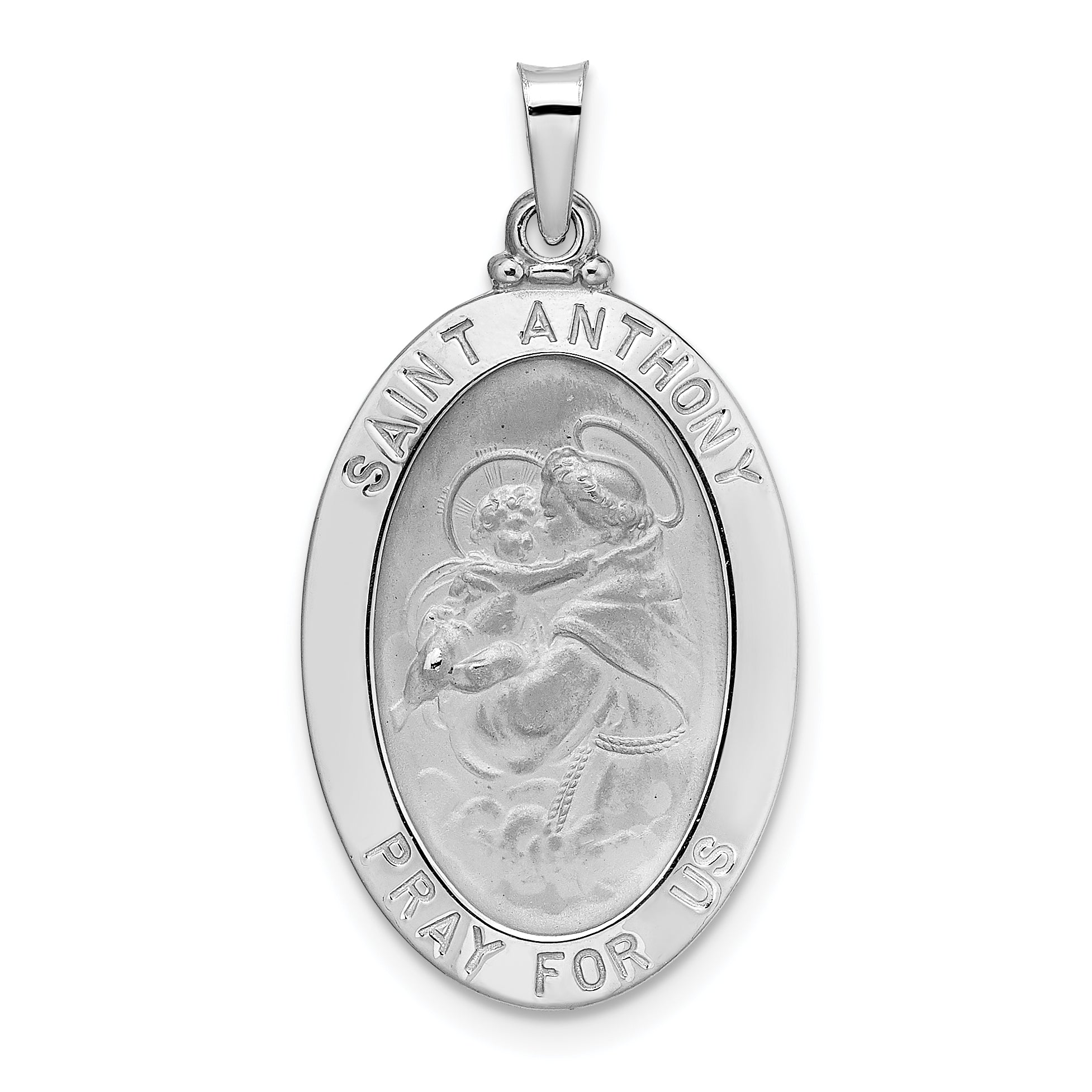 14k White Gold Polished Solid Oval St Anthony Medal Pendant