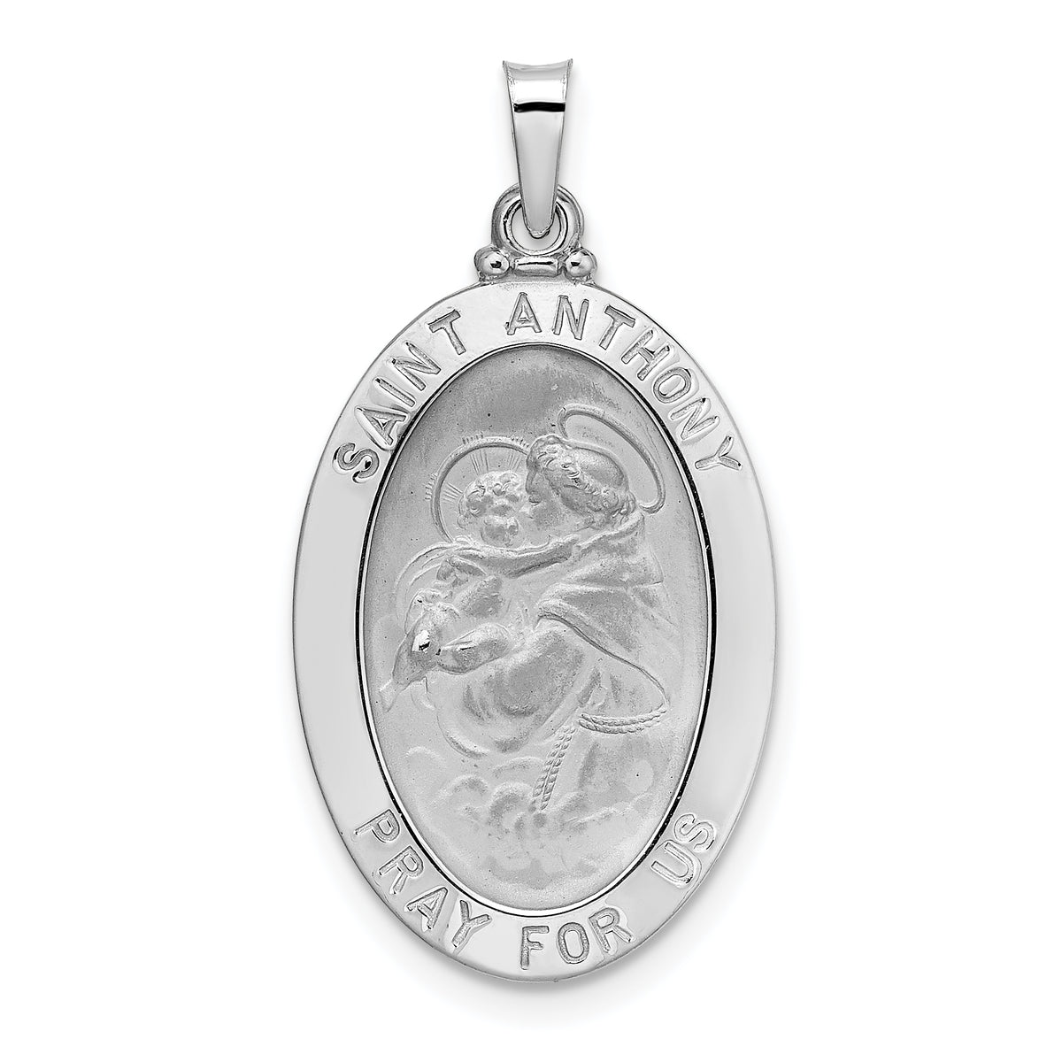 14k White Gold Polished Solid Oval St Anthony Medal Pendant