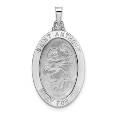 14k White Gold Polished Solid Oval St Anthony Medal Pendant