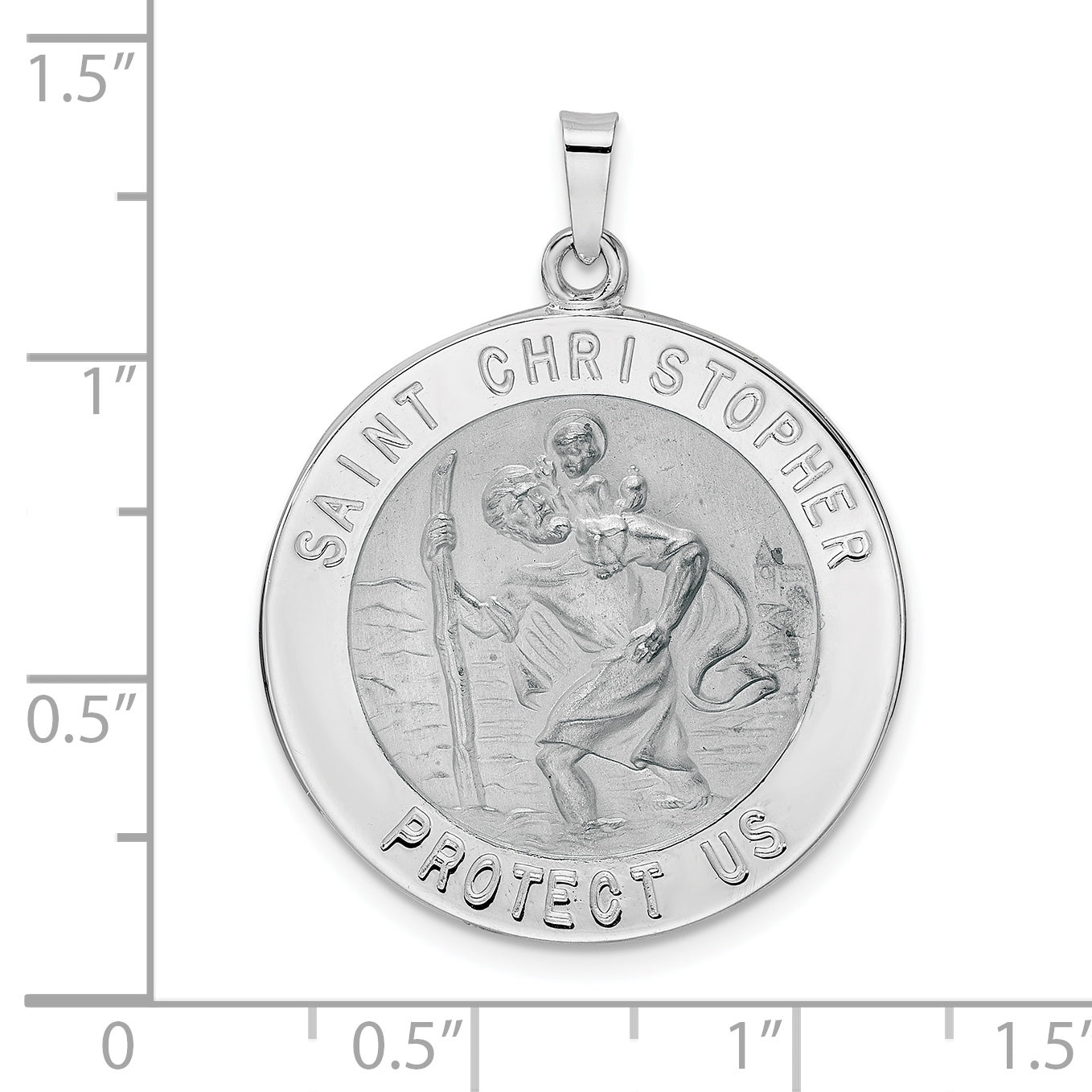 14k White Gold Polished Saint Christopher Solid Medal Pendant