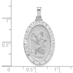 14k White Gold Polished Oval Solid Saint Christopher Medal Pendant