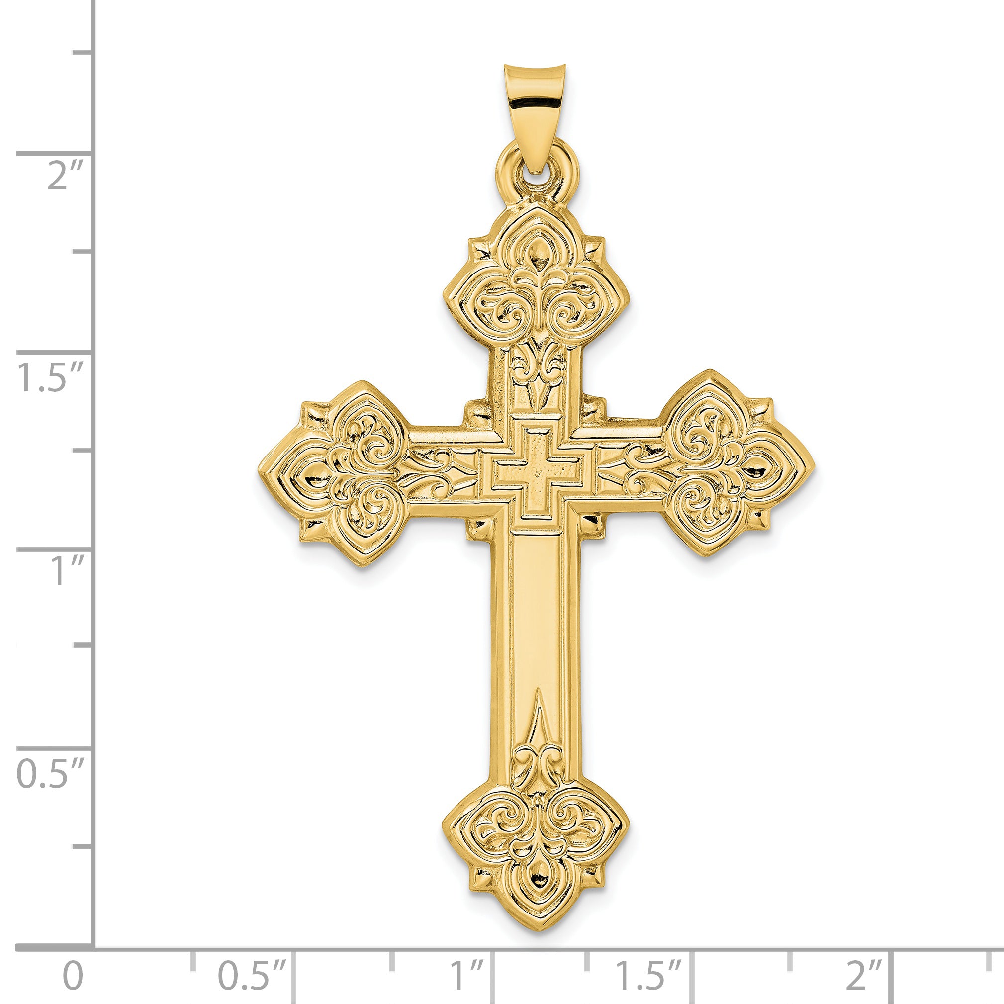 14k Polished Hollow Fancy Fleur de Lis Cross Pendant