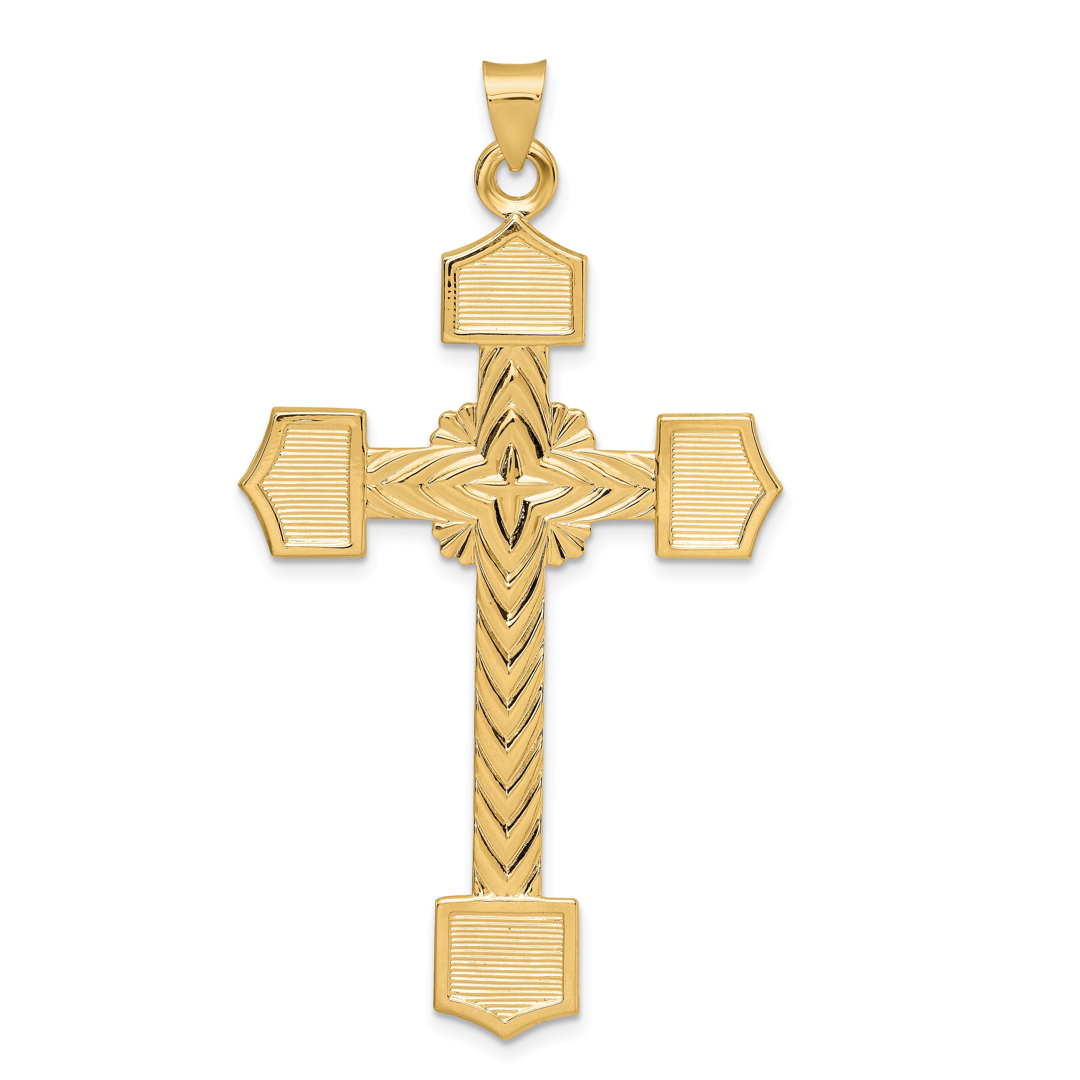 14k Polished Solid Fancy Design Cross Pendant