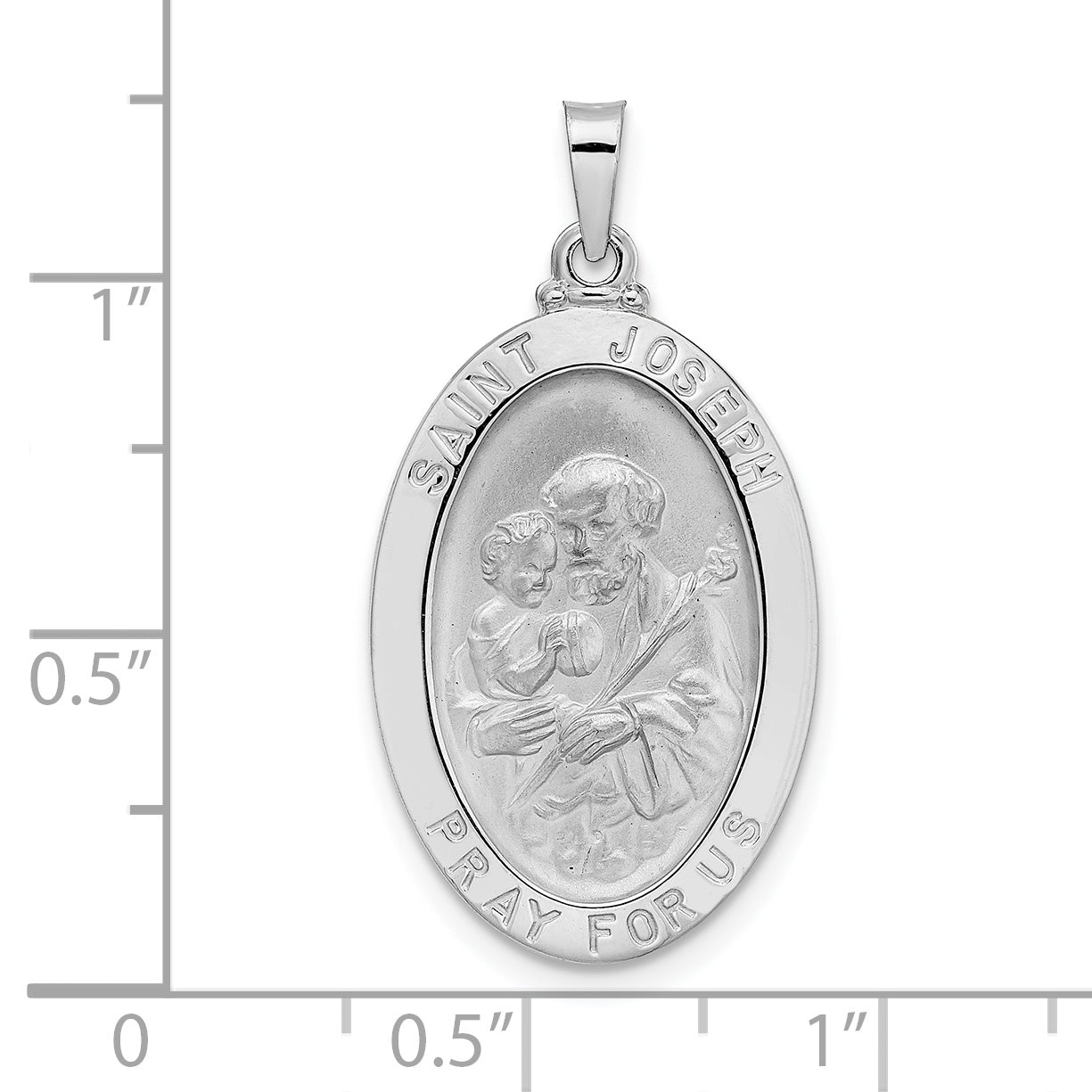 14k White Gold Polished Saint Joseph Oval Solid Medal Pendant