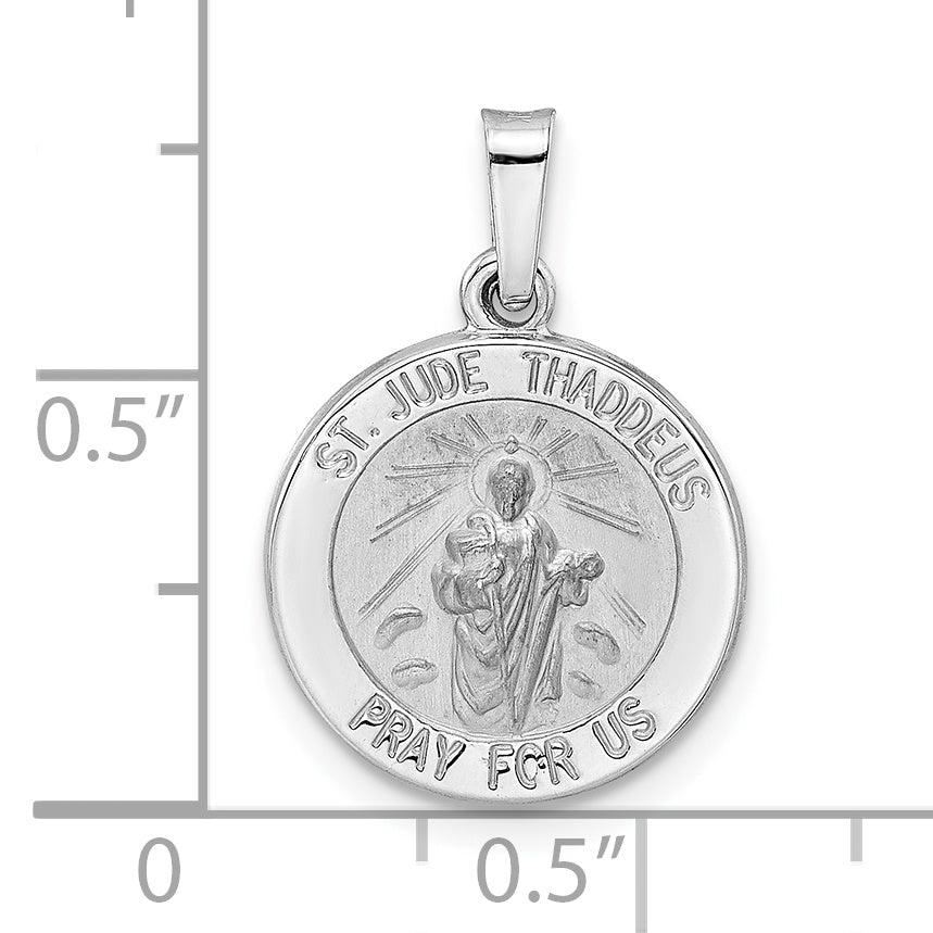 14k White Gold Polished and Satin Hollow St Jude Thaddeus Medal Pendant