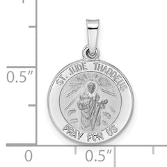 14k White Gold Polished and Satin Hollow St Jude Thaddeus Medal Pendant