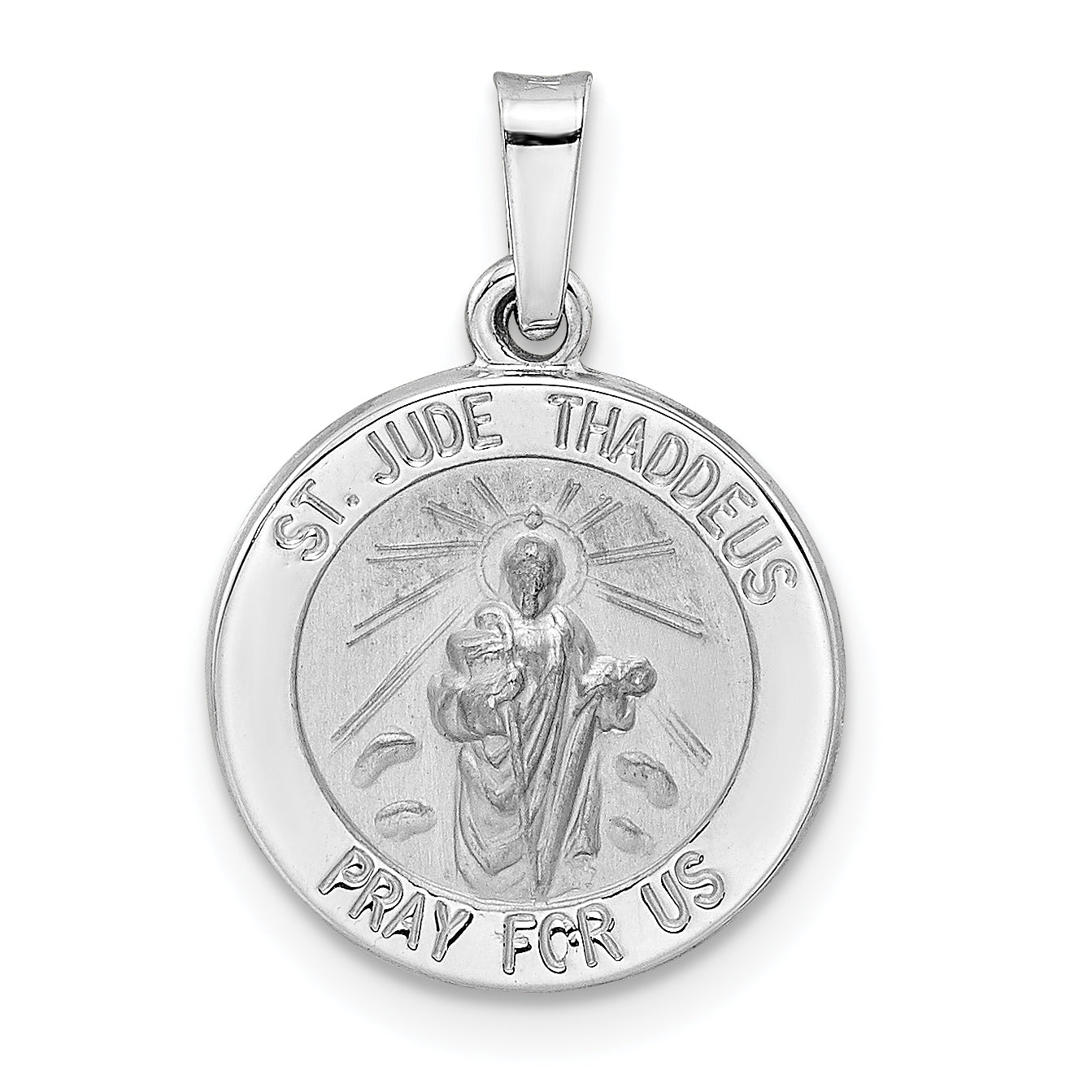 14k White Gold Polished and Satin Hollow St Jude Thaddeus Medal Pendant