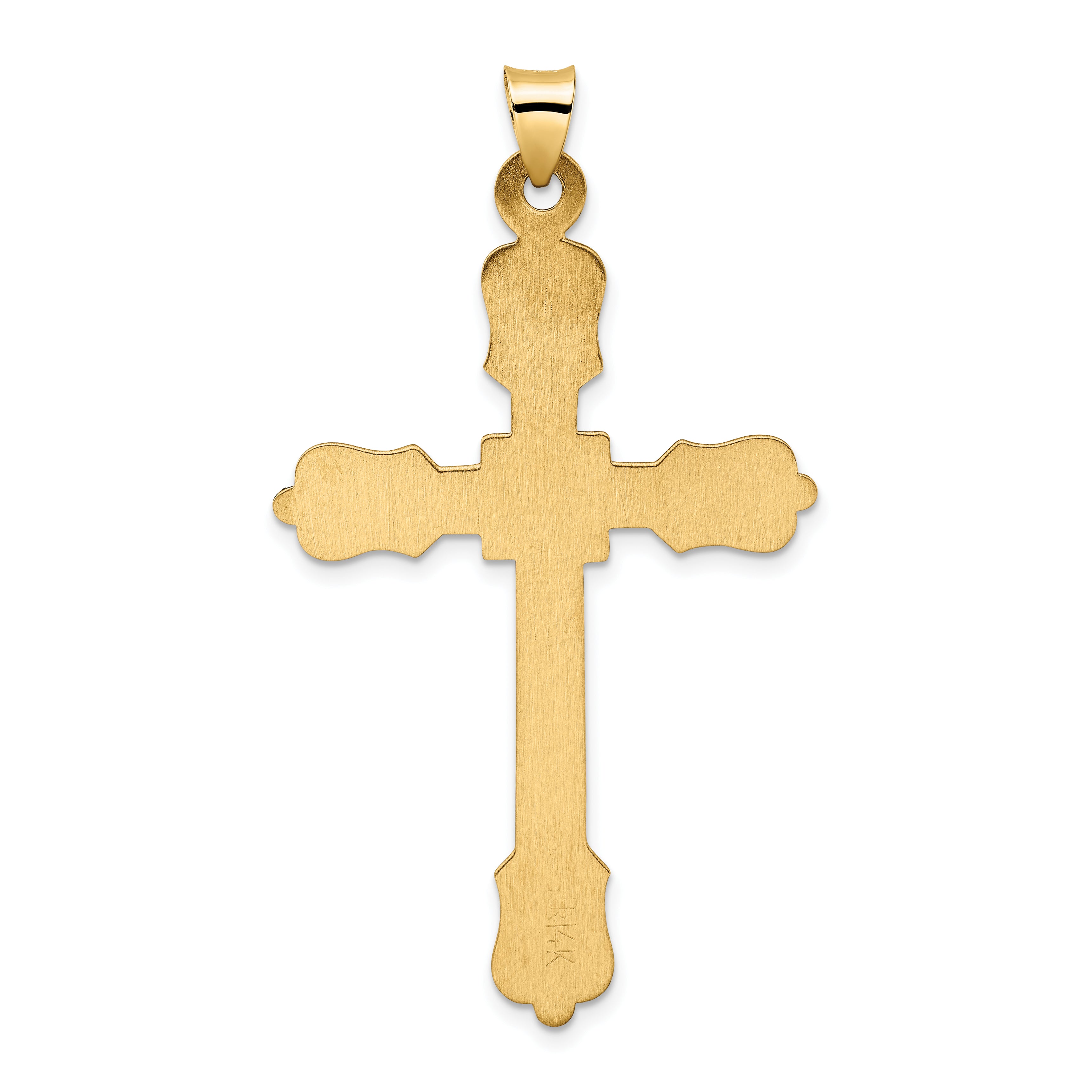 14k Polished Diamond Pattern Hollow Cross Pendant