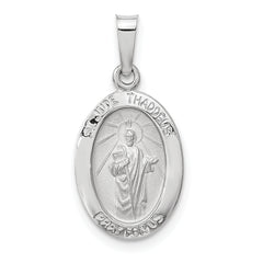 14k White Gold Polished and Satin Hollow Oval St Jude Thaddeus Medal