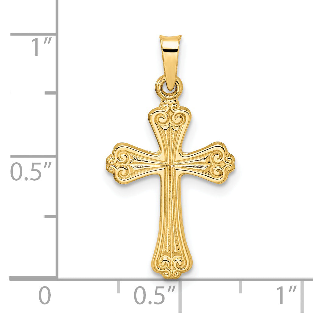 14k Polished Solid Fancy Design Cross Pendant