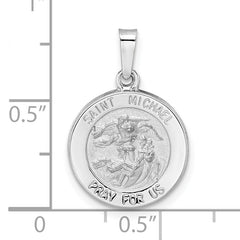 14k White Gold Polished and Satin Hollow St Michael Medal Pendant