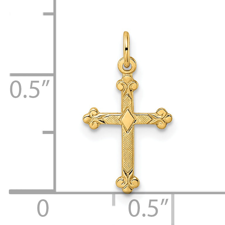 14k Polished and Textured Solid Diamond Shape Cross Pendant