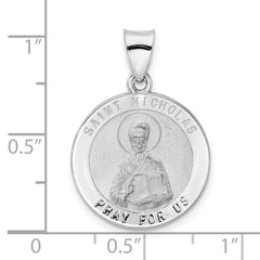 14k White Gold Polished and Satin Hollow St Nicholas Medal Pendant