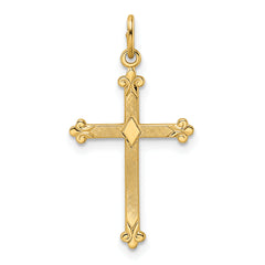 14k Polished and Textured Solid Diamond Shape Cross Pendant