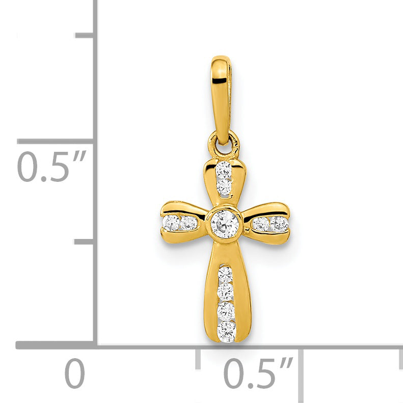 14K Polished CZ Cross Pendant