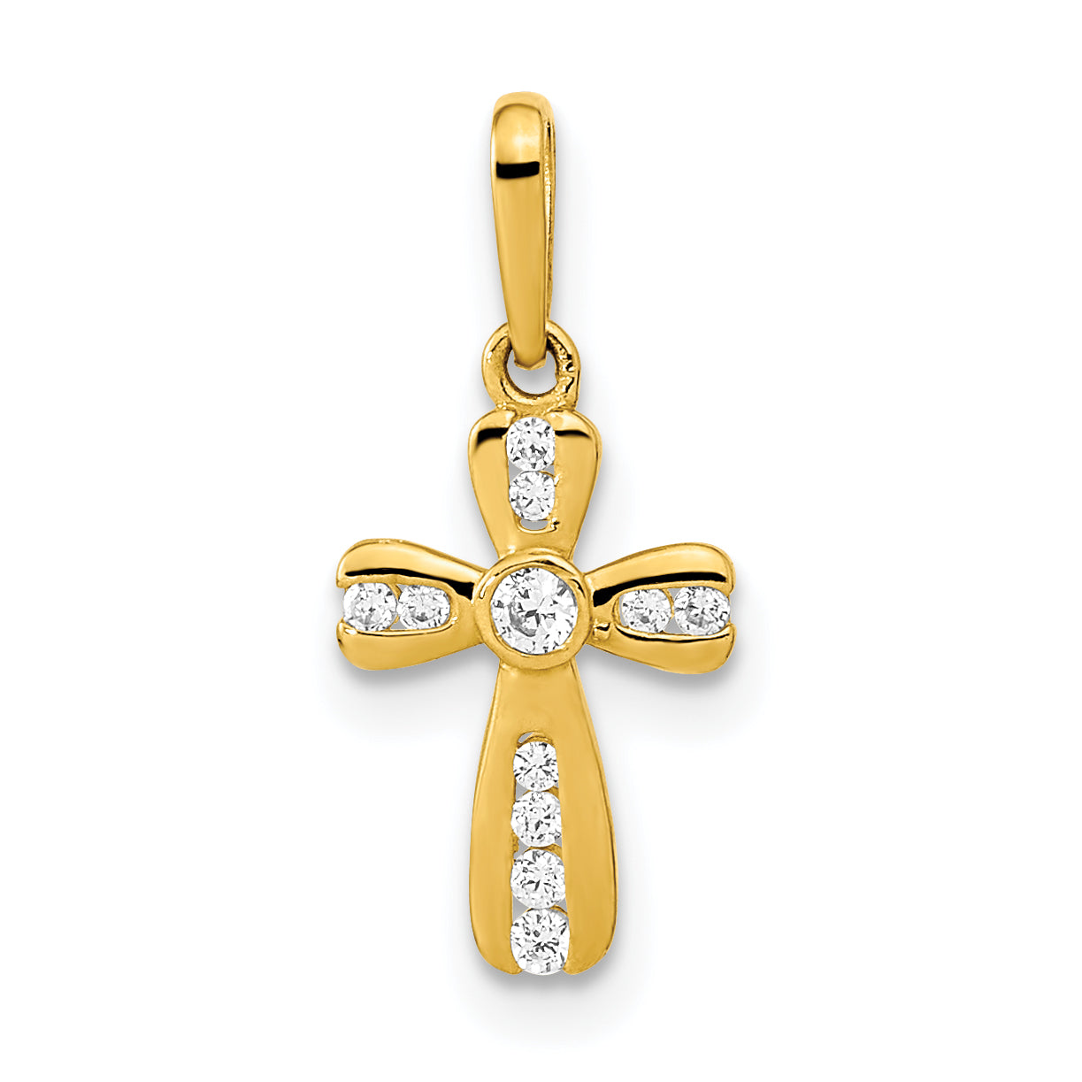 14K Polished CZ Cross Pendant