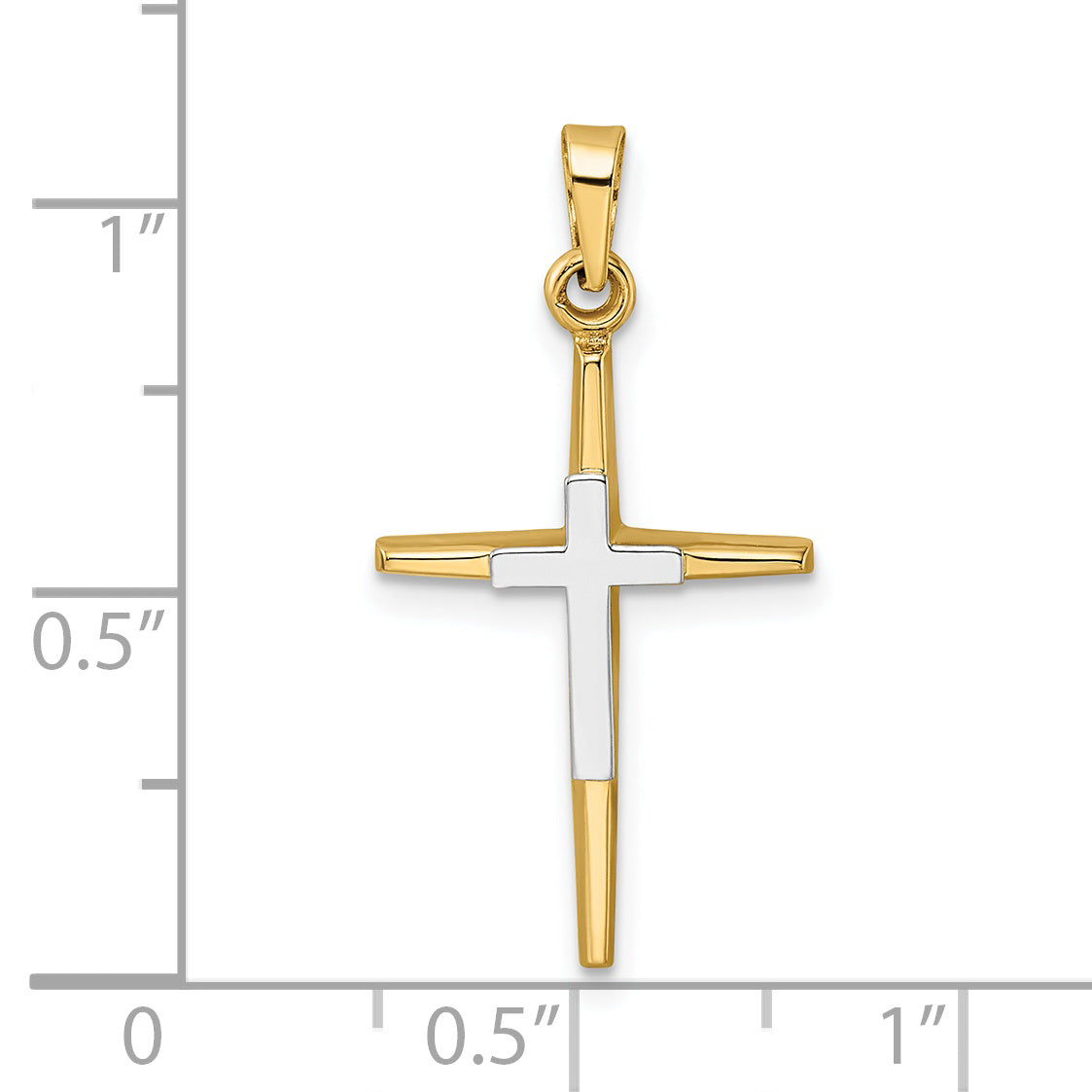 14k Two-tone Polished Solid Double Cross Pendant