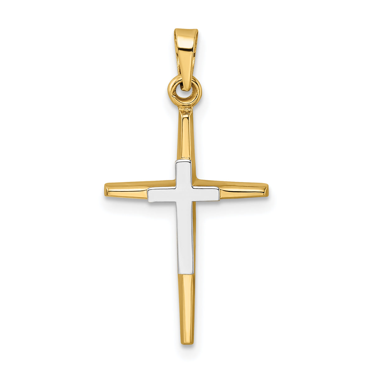 14k Two-tone Polished Solid Double Cross Pendant