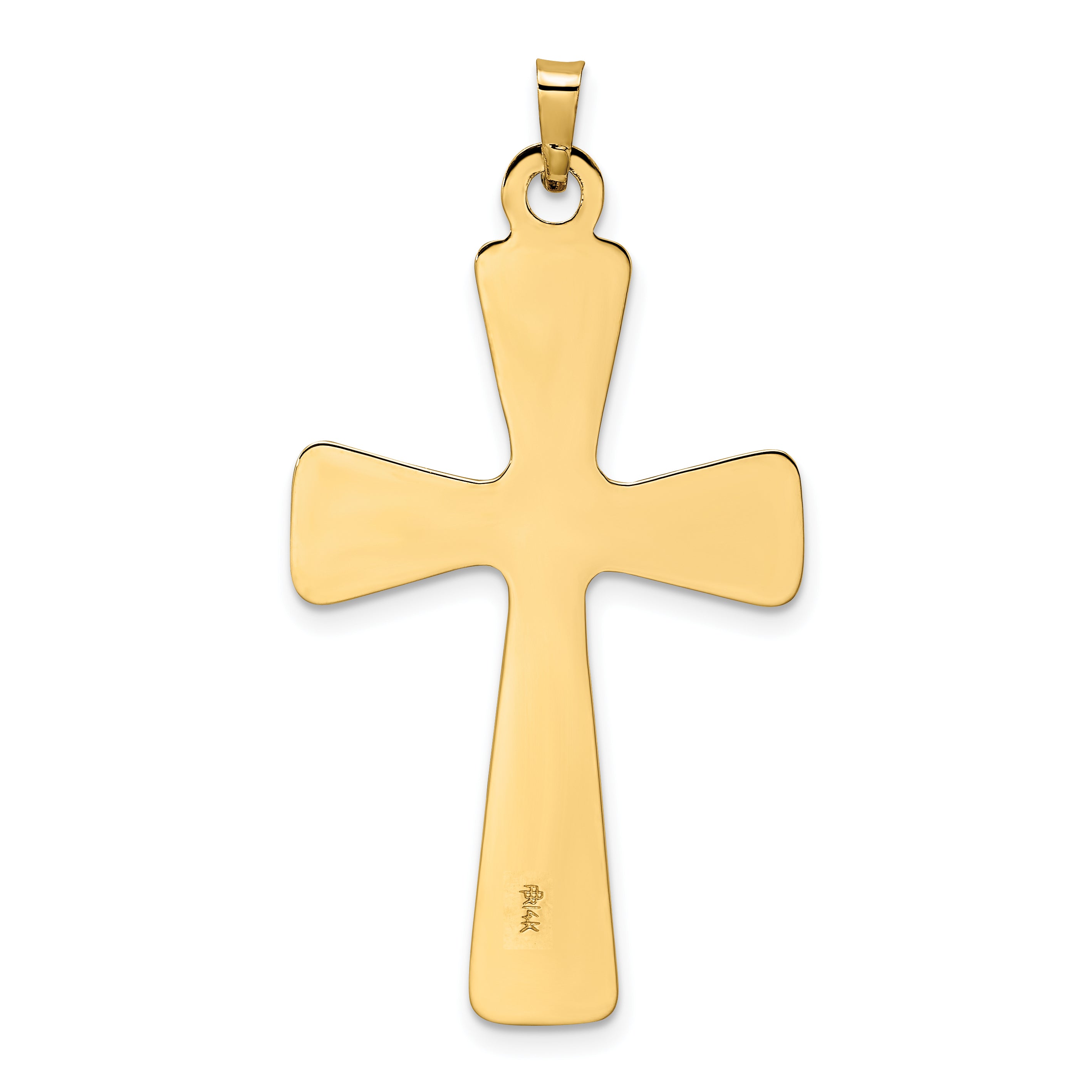 14k Polished Center Flower Solid Cross Pendant