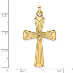 14k Polished Center Flower Solid Cross Pendant