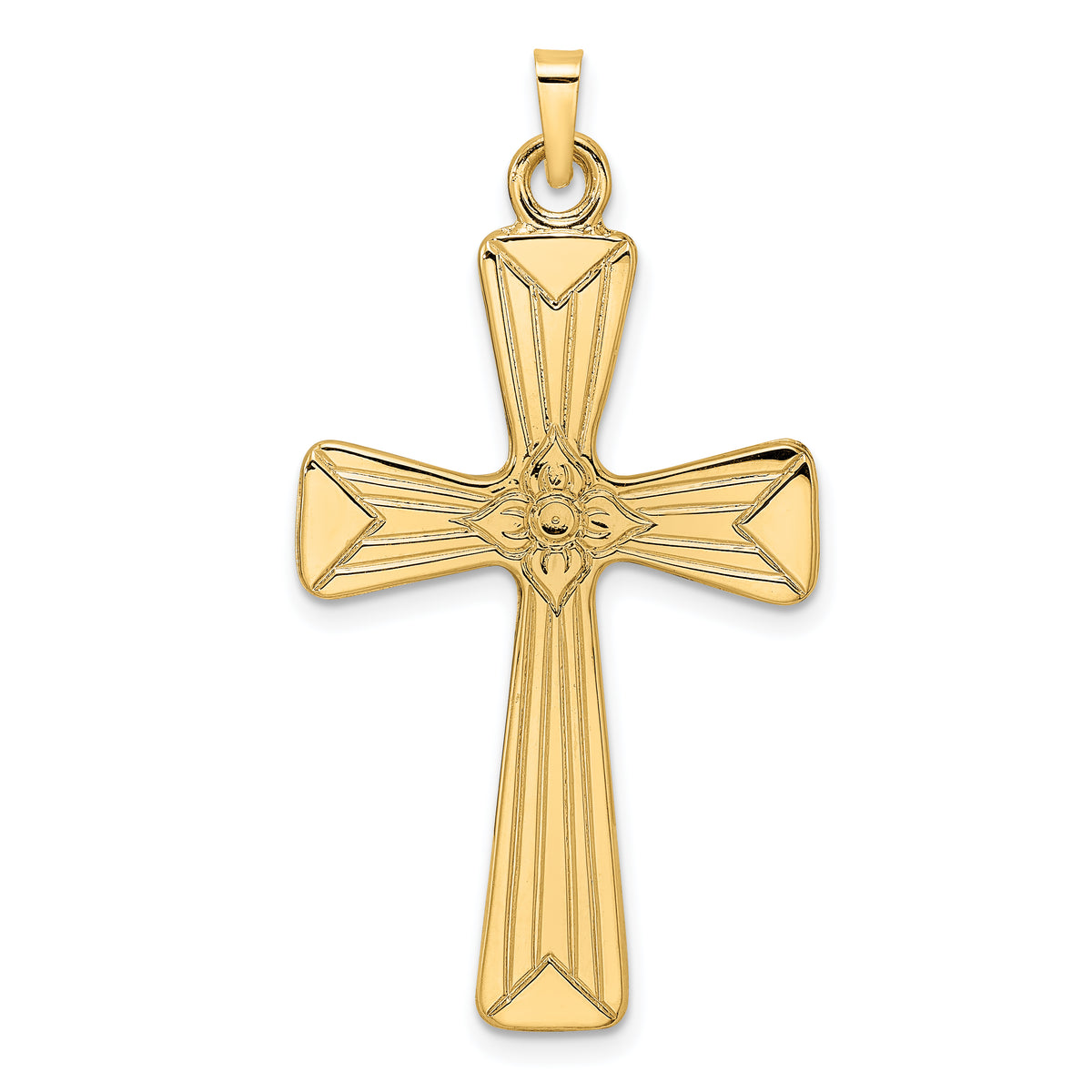 14k Polished Center Flower Solid Cross Pendant