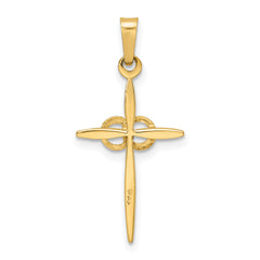 14k Two-tone Polished and Satin Solid Double Ring Cross Pendant