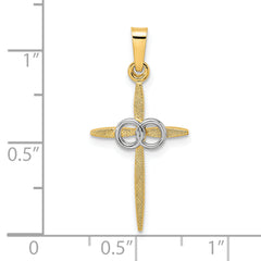 14k Two-tone Polished and Satin Solid Double Ring Cross Pendant