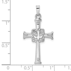 14k White Gold Polished Cut Out Solid Dove Cross Pendant