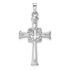 14k White Gold Polished Cut Out Solid Dove Cross Pendant