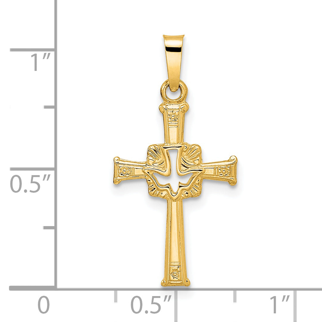 14k Polished Cut Out Solid Dove Cross Pendant