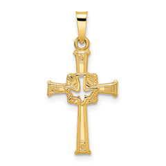 14k Polished Cut Out Solid Dove Cross Pendant