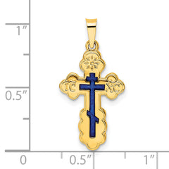 14k Polished Eastern Orthodox Blue Enamel Solid Cross Pendant