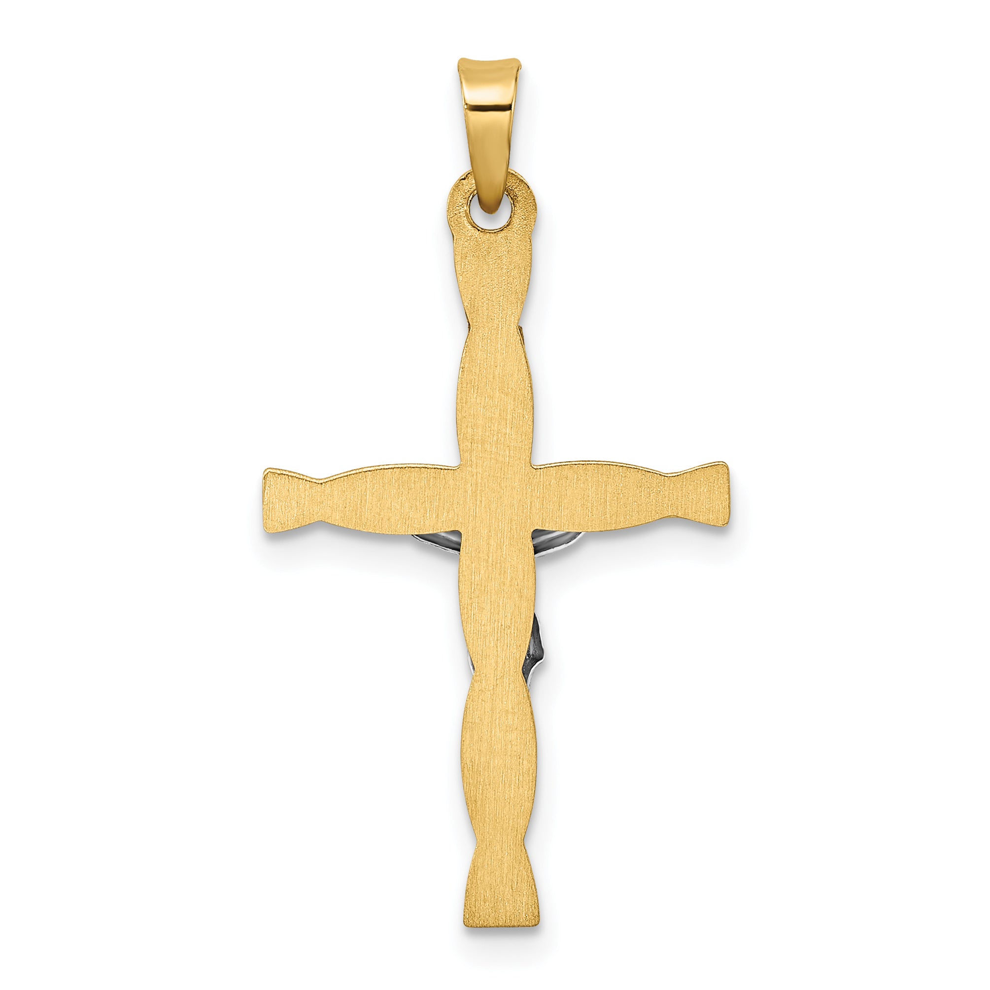 14k Two-tone Polished Hollow INRI Crucifix Twisted Cross Pendant