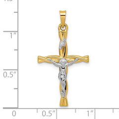 14k Two-tone Polished Hollow INRI Crucifix Twisted Cross Pendant