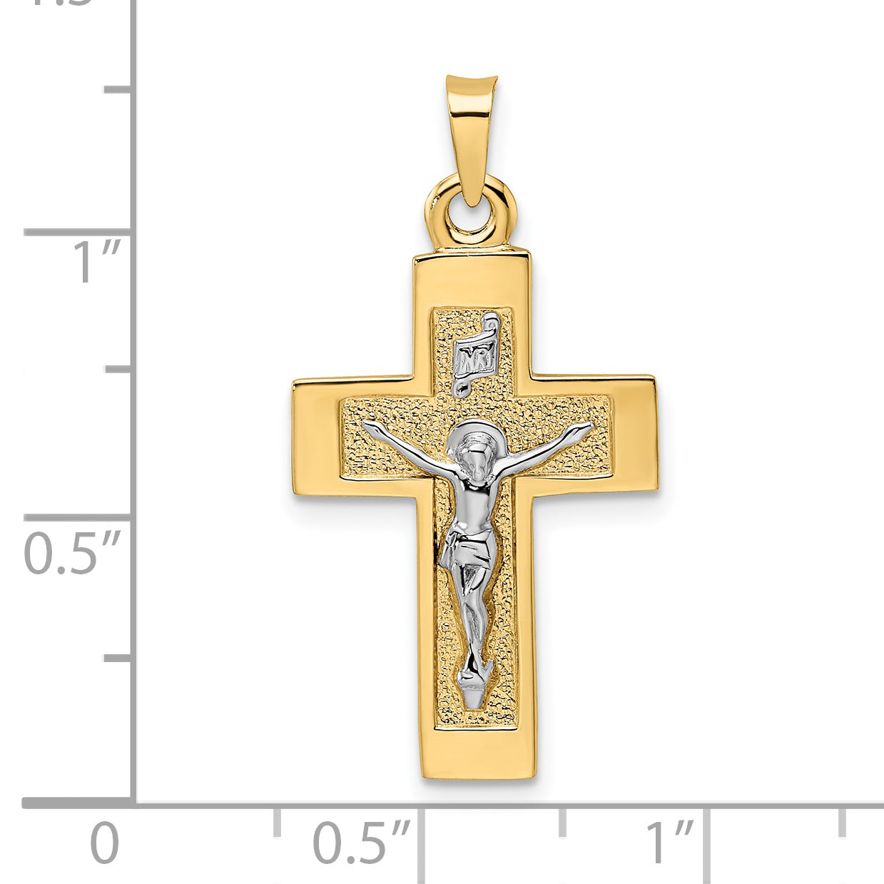 14k Two-tone Polished Solid INRI Crucifix Pendant