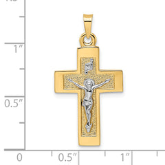 14k Two-tone Polished Solid INRI Crucifix Pendant