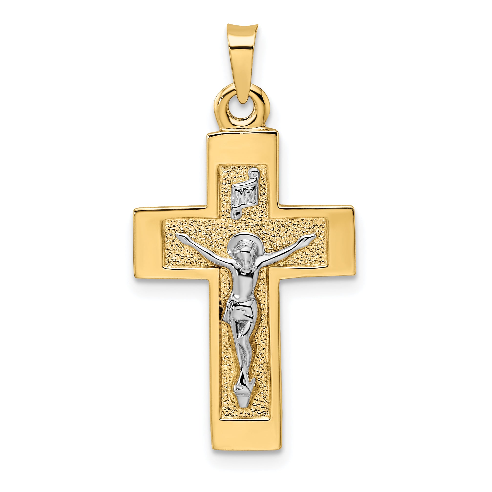 14k Two-tone Polished Solid INRI Crucifix Pendant