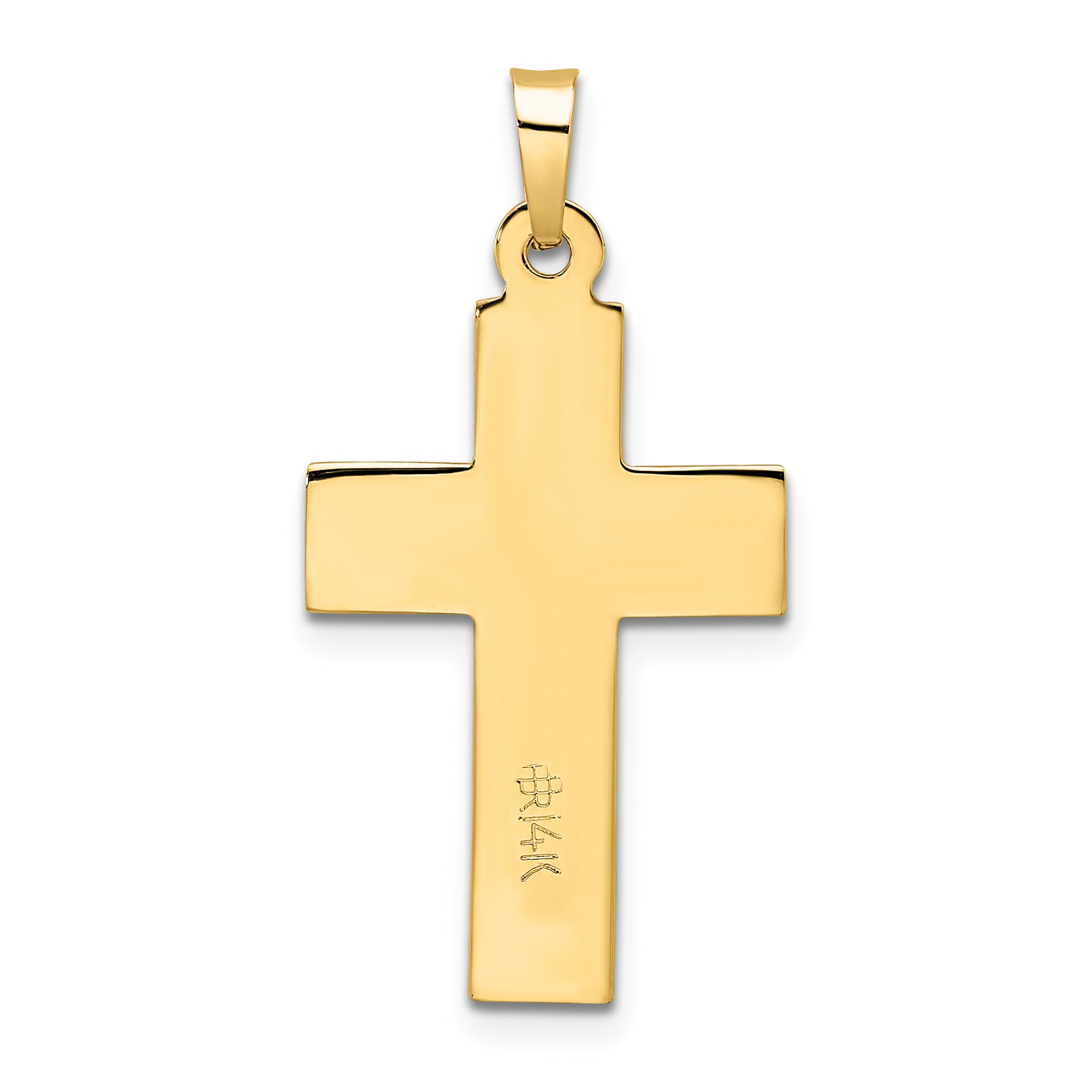 14k Two-tone Polished Wood Texture Solid INRI Crucifix Pendant