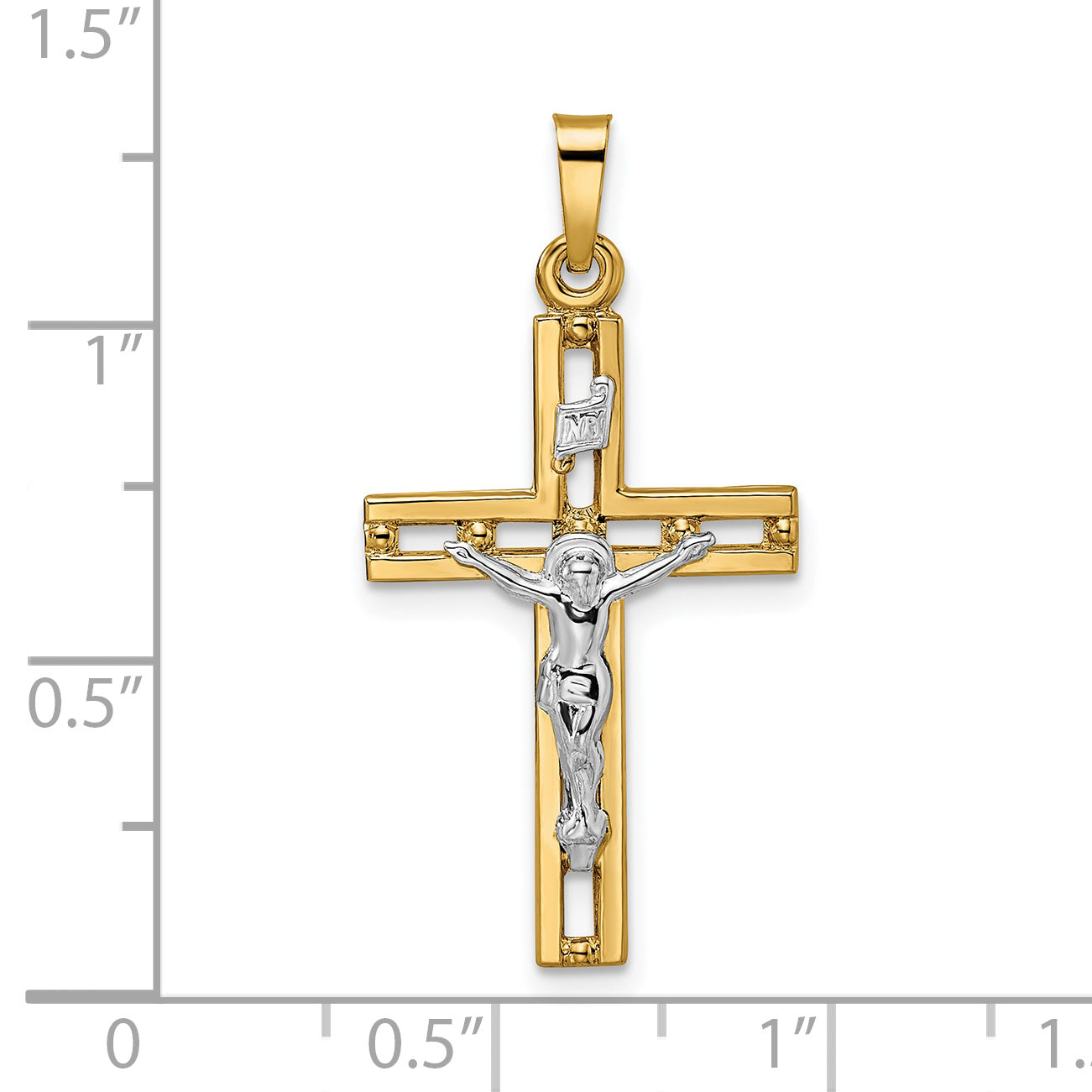 14k Two-tone Polished Solid INRI Crucifix Pendant