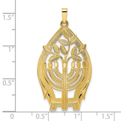 14k Polished Hollow Menorah Tree of Life Pendant