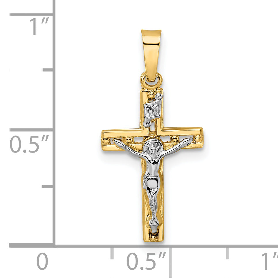 14k Two-tone Polished Solid INRI Crucifix Pendant