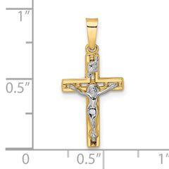 14k Two-tone Polished Solid INRI Crucifix Pendant